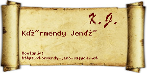 Körmendy Jenő névjegykártya